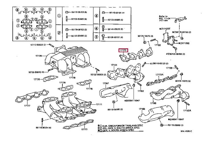 Toyota 17173-50020 Exhaust manifold dichtung 1717350020