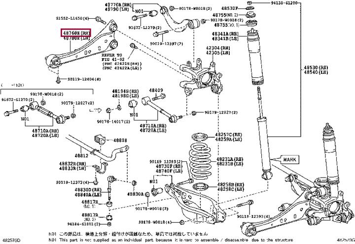 Wishbone Toyota Avalon: 4876012010 Toyota Lever rear longitudinal