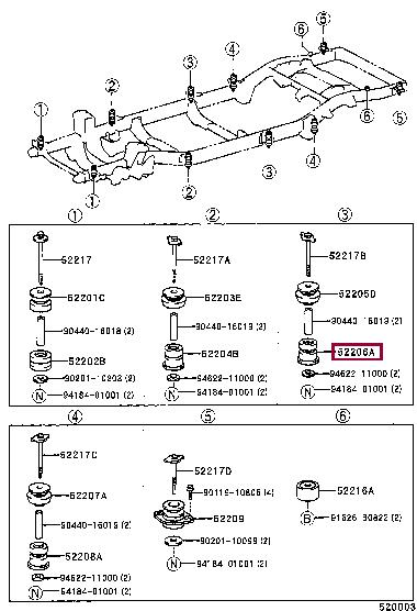 Toyota 52208-60031 Frame mount pillow 5220860031