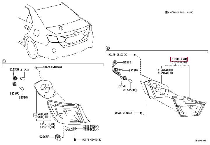 8158133220 Toyota Tail lamp inner right