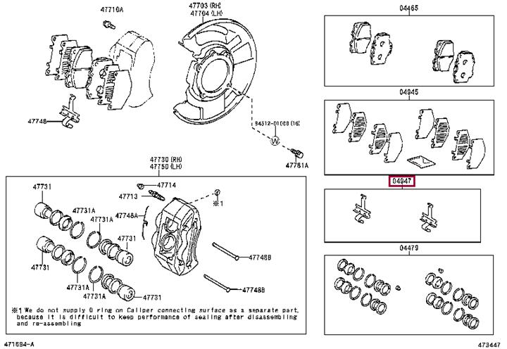 Toyota 04947-60090 Brake pad fitting kit 0494760090 0494760090 Toyota Brake pad fitting kit