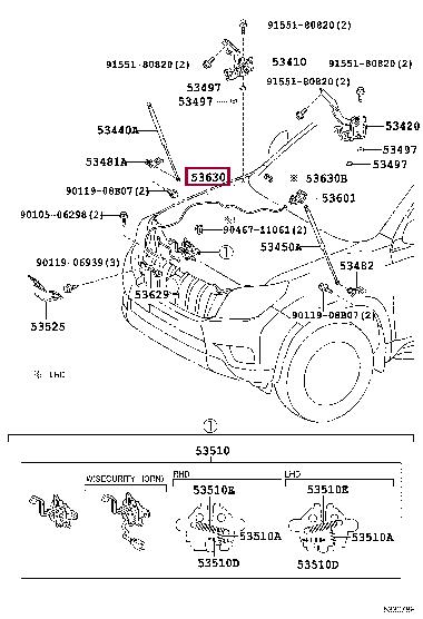 5363060160 Toyota Cable hood