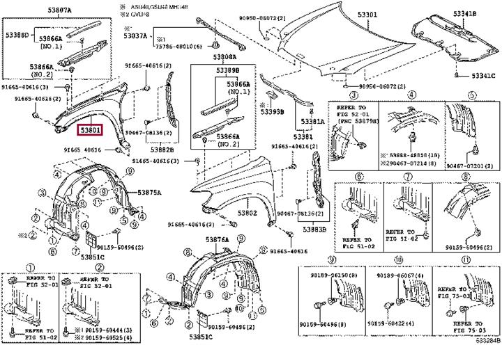5380148040 Toyota Front fender right