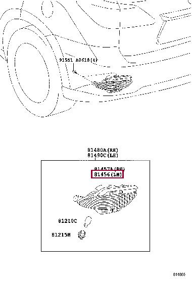 8145648020 Toyota LENS & BODY, RR FOG