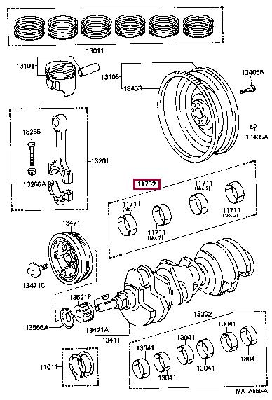 Toyota 11704-65013 Main bearings, crankshaft 1170465013