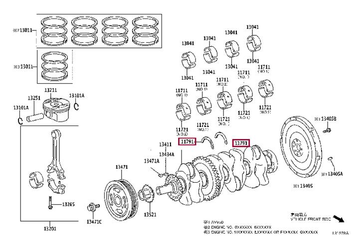 Toyota 11791-36010 GUIDE,CRANKSHAFT BEARING, set 1179136010