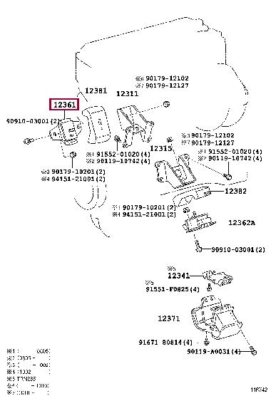 Toyota 12361-75091 INSULATOR, ENGINE MO 1236175091 1236175091 Toyota INSULATOR, ENGINE MO