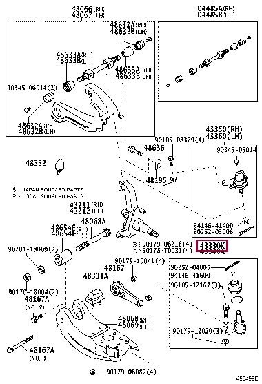 Toyota 43330-39445 JOINT ASSY, LWR BALL 4333039445 4333039445 Toyota JOINT ASSY, LWR BALL