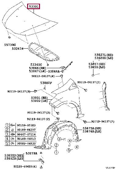533010D130 Toyota Hood