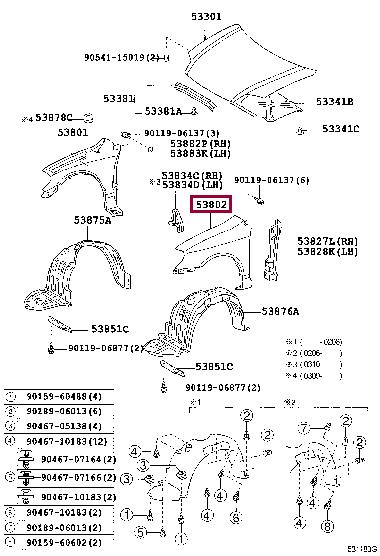 Front wing fender Toyota Corolla: 538121H070 Toyota Wing