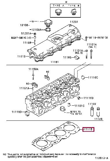 Top gasket Toyota 4 Runner: 1111554073D0 Toyota Cylinder head gasket