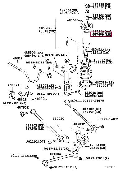 Toyota 48760-33062 Rear left shock absorber support 4876033062