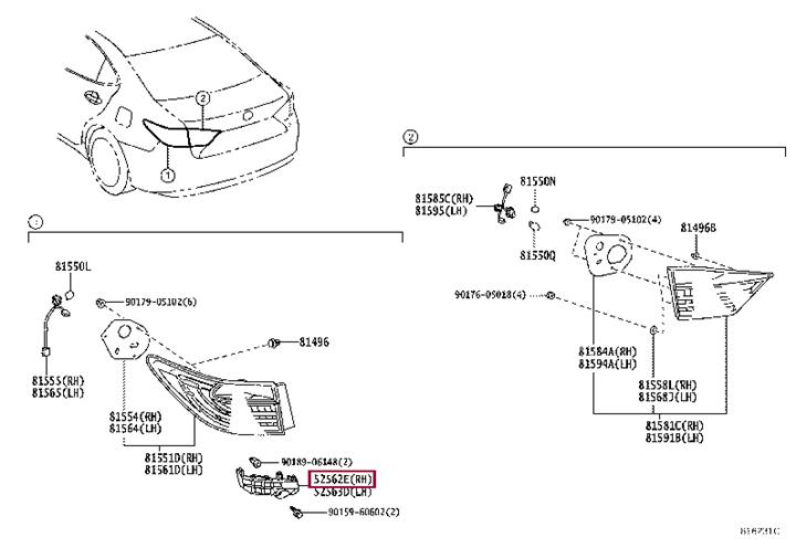 5256233050 Toyota RETAINER, RR BUMPER,