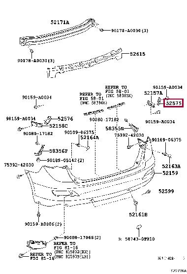 525750T010 Toyota RETAINER, RR BUMPER