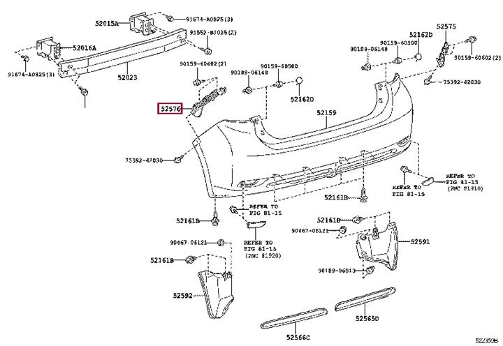 5257676010 Toyota RETAINER RR BUMPER