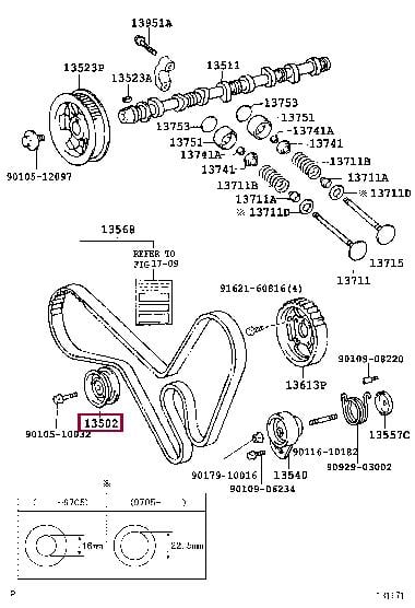 Timing belt deflection pulley Toyota: 1350364030 Toyota Timing belt tensioner pulley