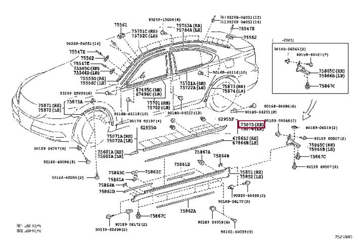 7507550060C0 Toyota Rear right door molding