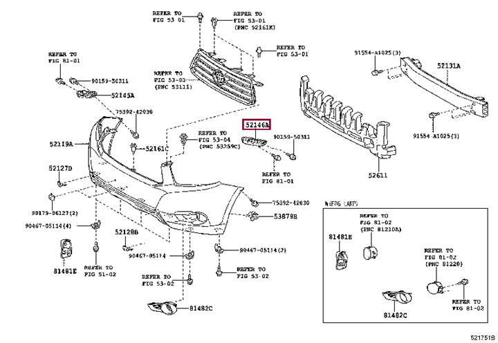 5214648020 Toyota STAY, FR BUMPER