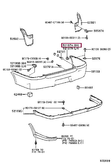 5219752010 Toyota Bracket, rear bumper seal, rh