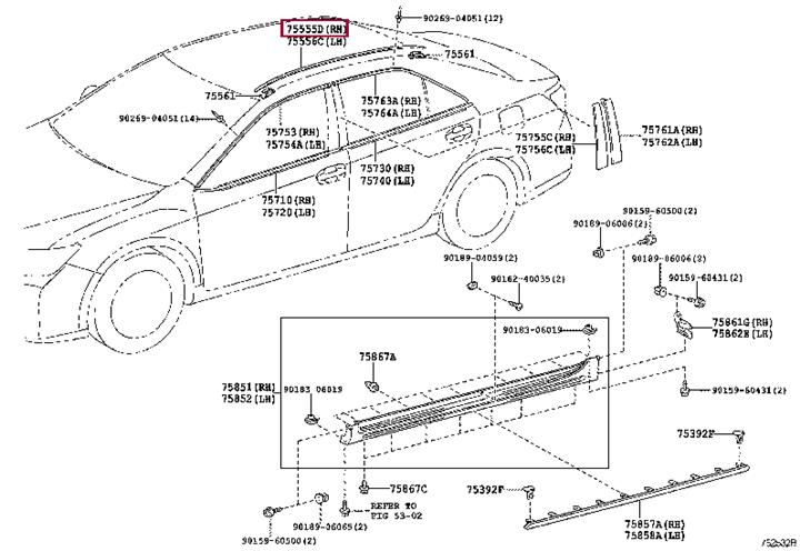 7555533050 Toyota MOULDING, ROOF DRIP
