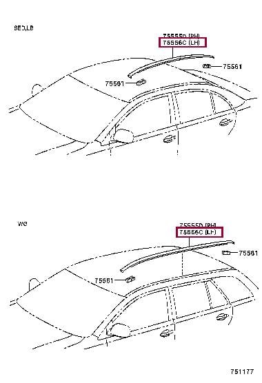 7555605071 Toyota Roof molding left