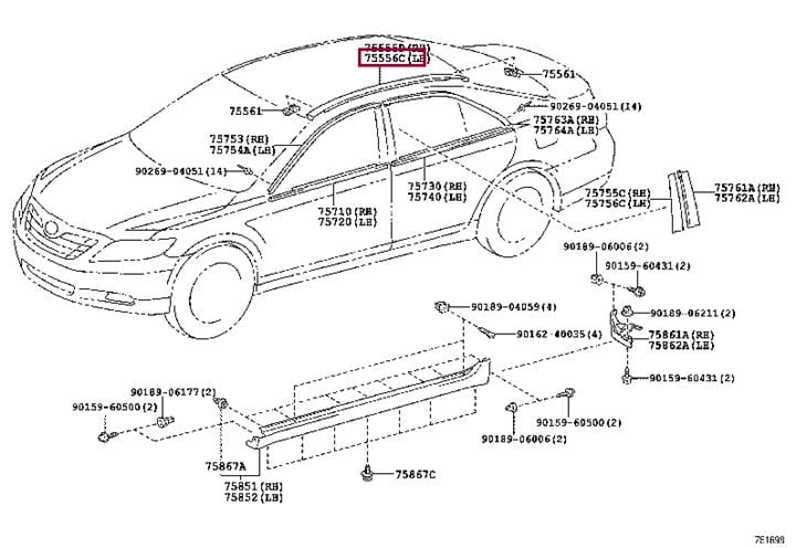 7555633030 Toyota MOULDING, ROOF DRIP