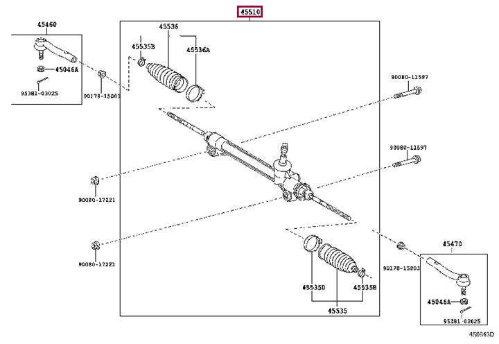 Toyota 45510-06011 Steering rack without power steering 4551006011 4551006011 Toyota Steering rack without power steering