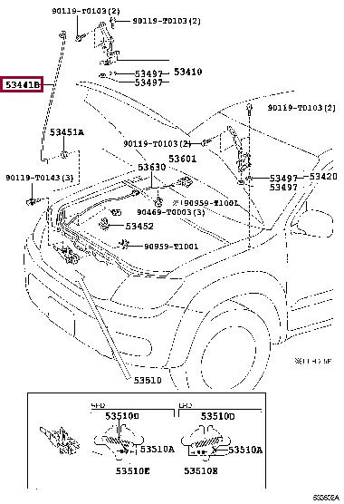 534410K030 Toyota SUPPORT, HOOD