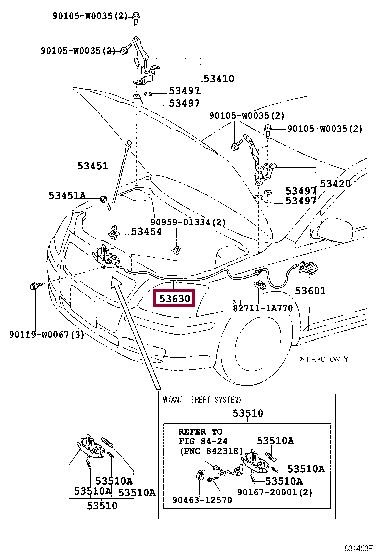 5363020640 Toyota Cable assy, hood lock control