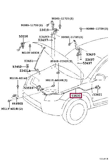 5363042100 Toyota Cable assy, hood lock control