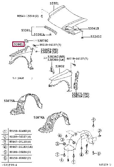 5381102080 Toyota Wing