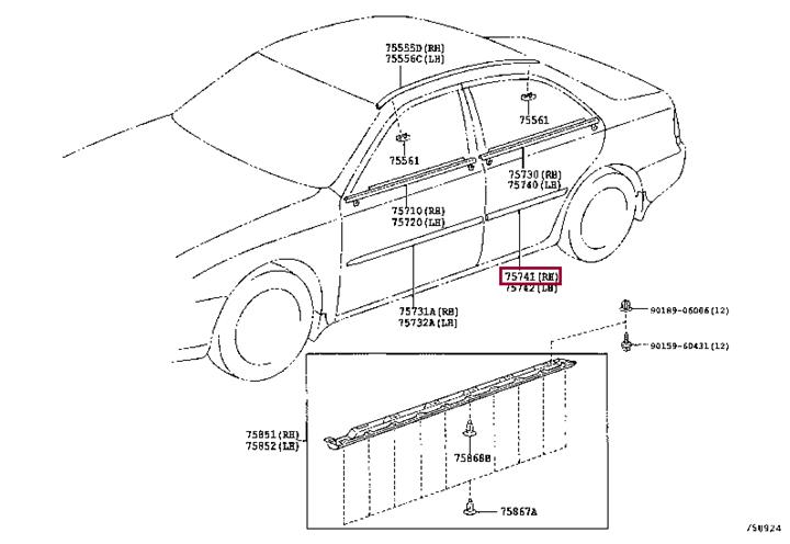 7574133180B0 Toyota Rear right door molding