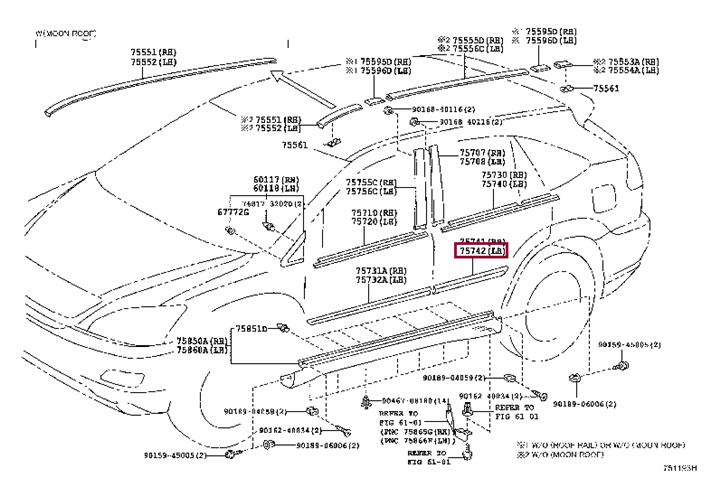 7574248030C0 Toyota Rear left door molding