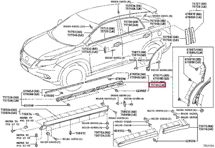 7574648020 Toyota Rear left door molding