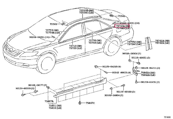 7576333080 Toyota MOULDING, RR DOOR
