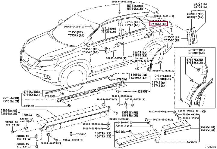 Rear glass molding Toyota 75766-48011