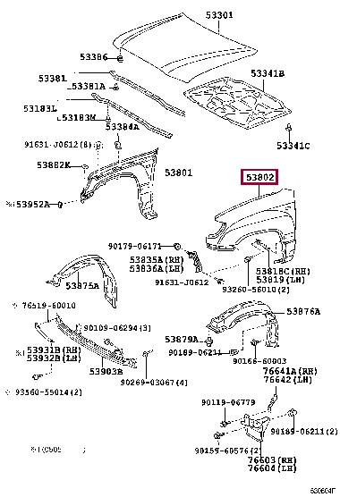 5381260A10 Toyota Front fender left