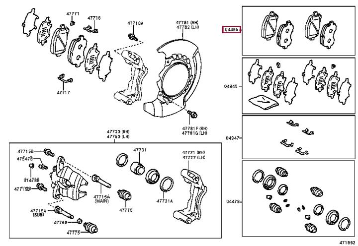 Brake pad Lexus RX: 0446528400 Toyota Brake pad set