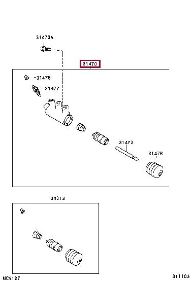 Hydraulic slave cylinder Toyota Corolla: 3147012130 Toyota Clutch slave cylinder