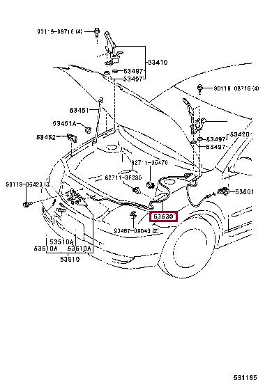 5363012510 Toyota Cable assy, hood lock control