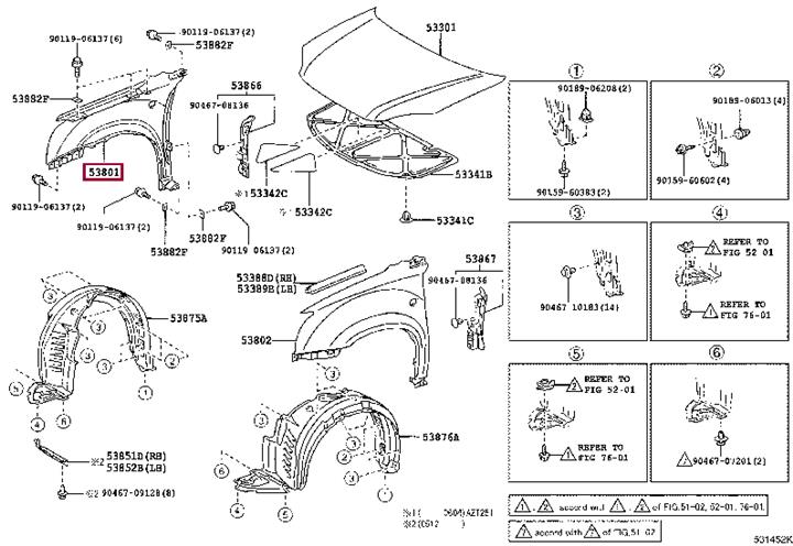 Front wing fender Toyota: 5381105040 Toyota Wing