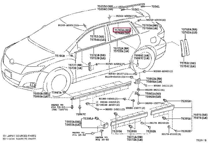 757630T010 Toyota MOULDING, RR DOOR WI
