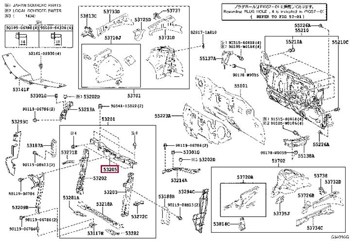 5320502230 Toyota SUPPORT SUB-ASSY, RA