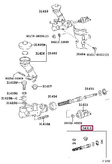 Toyota 04311-60120 Clutch master cylinder repair kit 0431160120