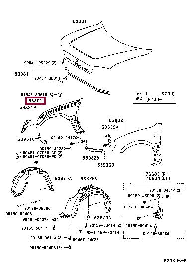 Front wing fender Toyota: 5380142010 Toyota Wing