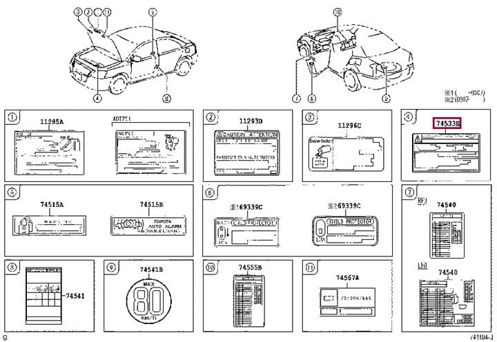 7453305010 Toyota Information sticker