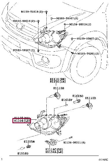 811060K120 Toyota Headlight left