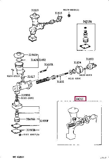 Clutch pump repair kit Toyota: 0431160110 Toyota Clutch master cylinder repair kit