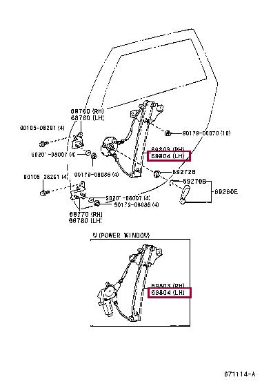 Window winder mechanism Toyota Avensis: 6984005050 Toyota Window Regulator