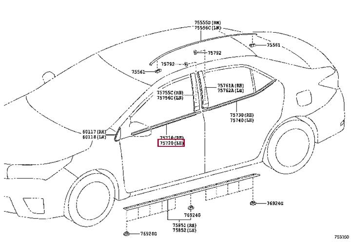 7572002320 Toyota MOULDING ASSY, FR DO
